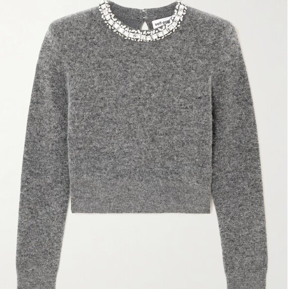 Self Portait Cropped Crystal Knitted Sweater Size Medium - Picture 1 of 2